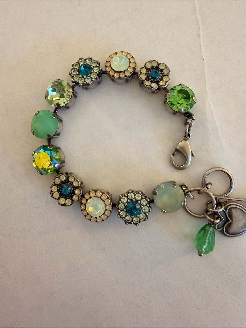 Mariana Green and Aqua Crystal Charm Bracelet